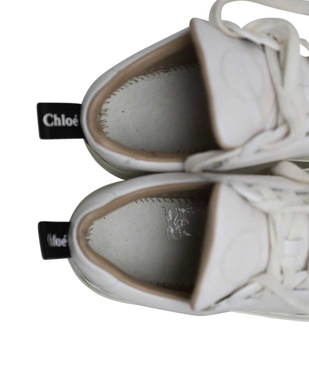 Chloe Classic White Leather Lace-up Sneakers with… - image 9