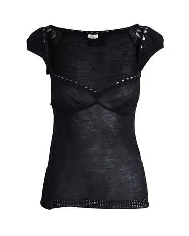 Yves Saint Laurent Distressed Sweetheart Neck Top… - image 1