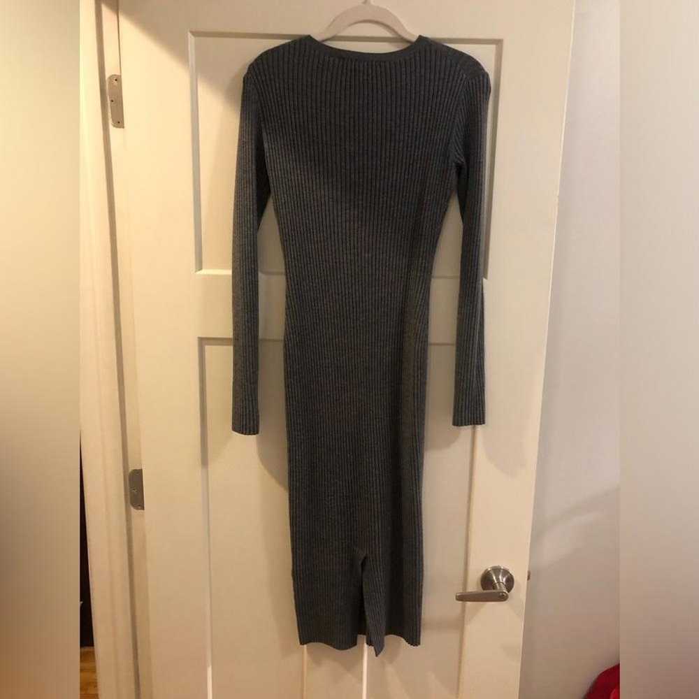 Theory charcoal grey knit long sleeve wool midi s… - image 3