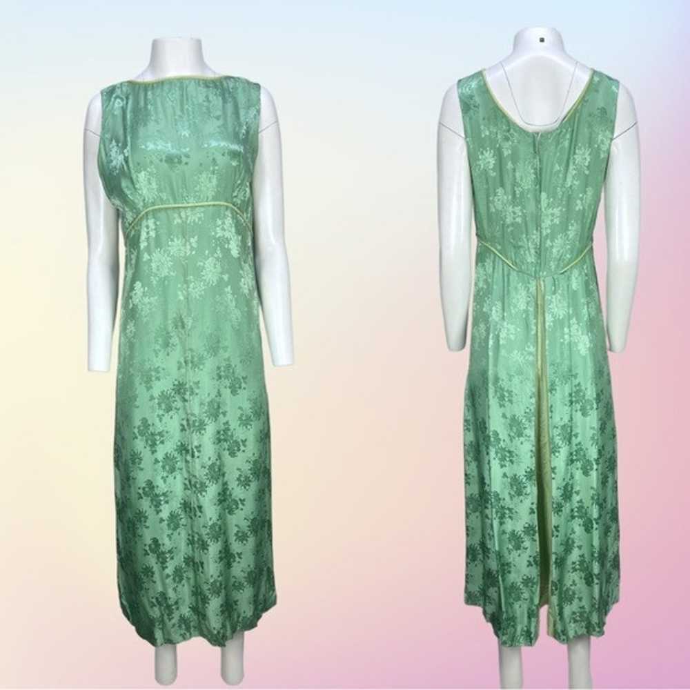 Vintage 1960's Handmade Green Floral Maxi Dress S… - image 1