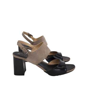 Tod's Classic Block Heel Sandals in Beige and Blac