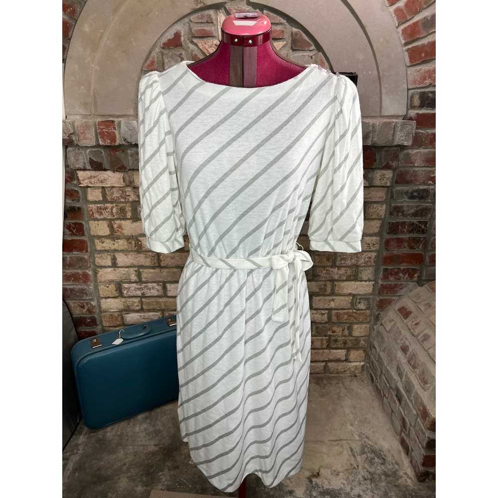 dress puff sleeve diagonal stripe vintage 1980s w… - image 4