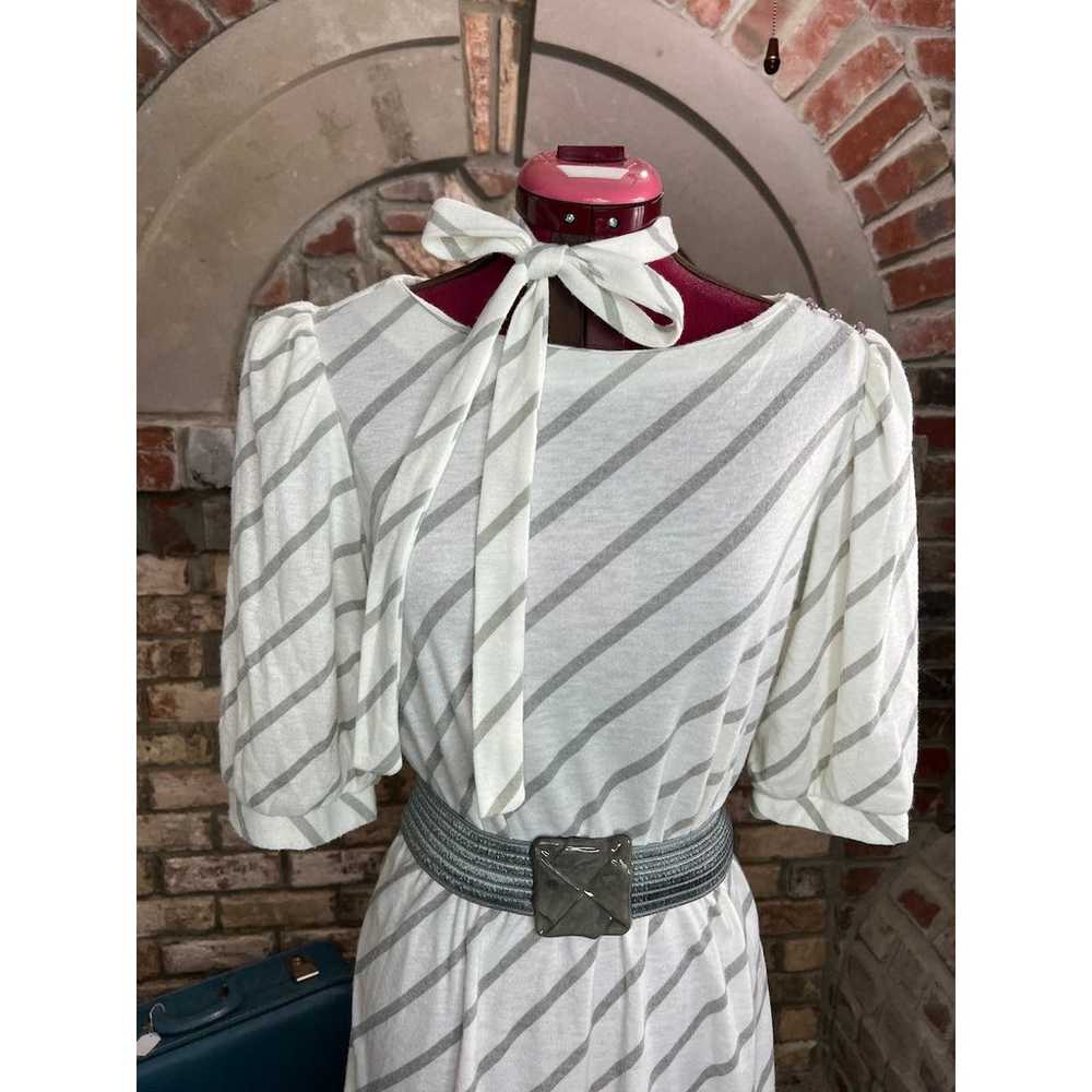dress puff sleeve diagonal stripe vintage 1980s w… - image 9