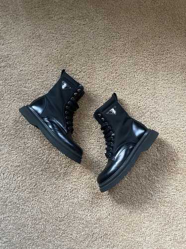 Prada Brushed leather and nylon combat boots