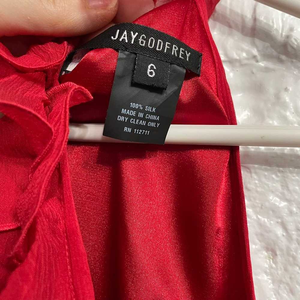 Jay Godfrey Red Ruffled 100% Silk Cocktail Dress 6 - image 7