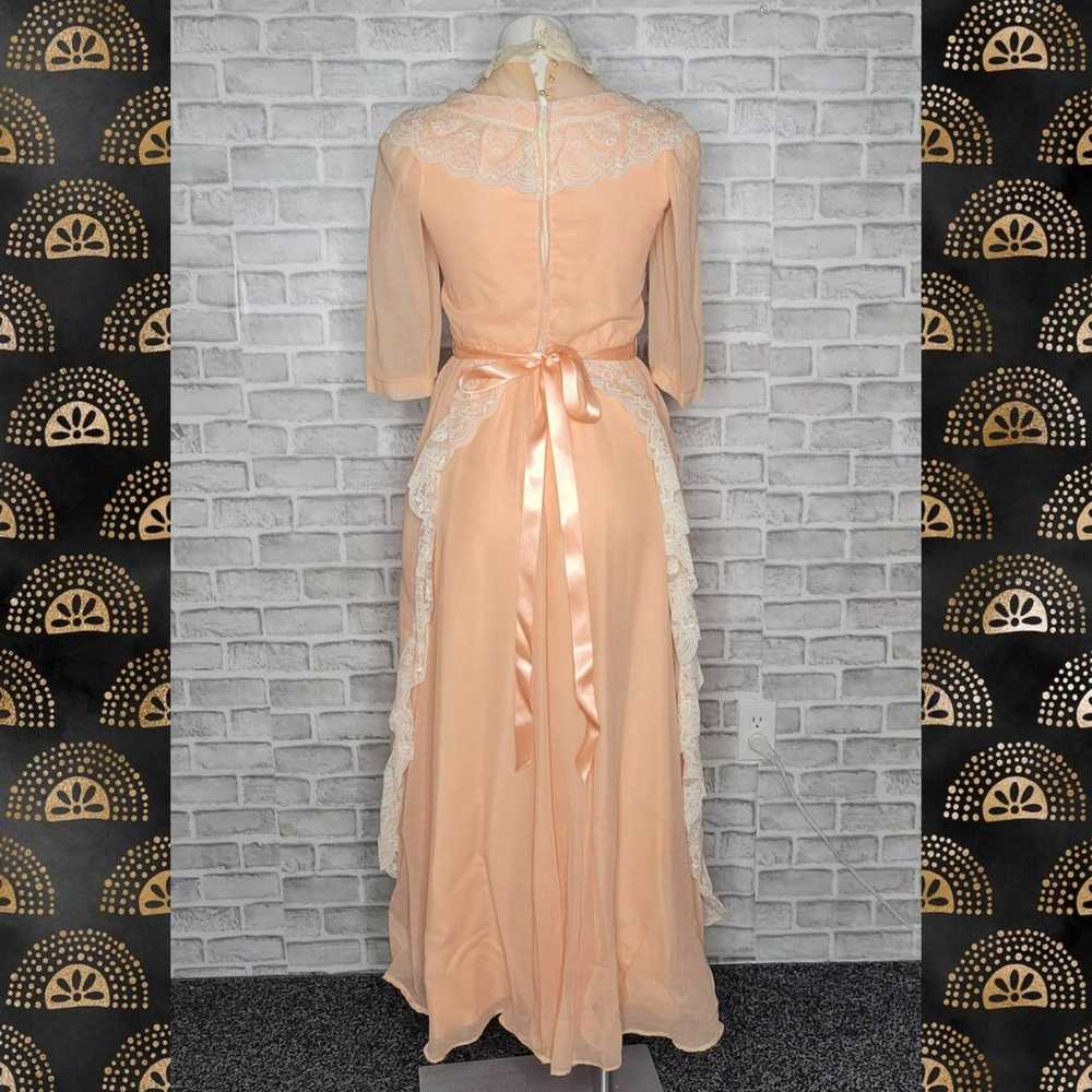 Vintage 70s Peach Romantic High Neck Prairie Dress - image 3