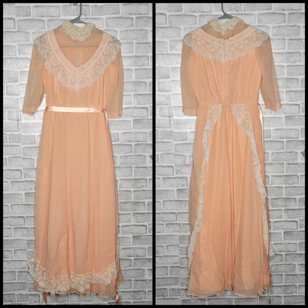 Vintage 70s Peach Romantic High Neck Prairie Dress - image 4