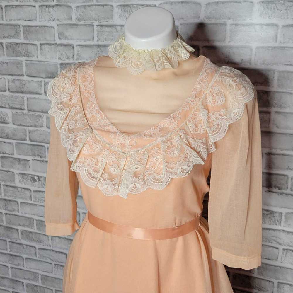 Vintage 70s Peach Romantic High Neck Prairie Dress - image 5
