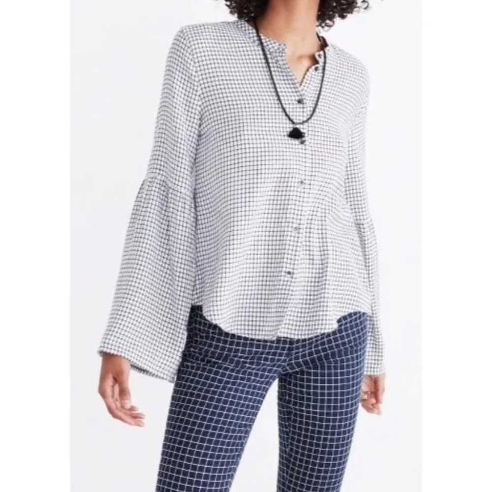 Madewell Madewell Black White Bell Sleeve Button … - image 1