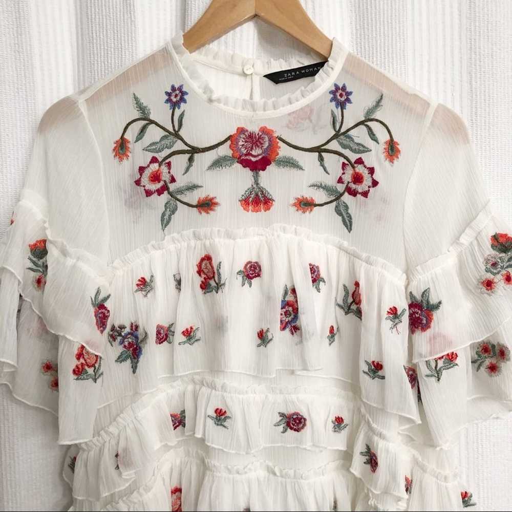 ZARA White Floral Embroidered Ruffle Mini Dress - image 12
