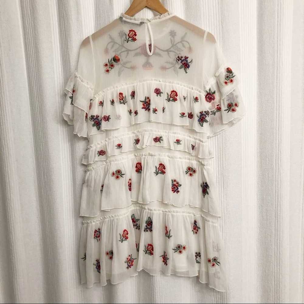 ZARA White Floral Embroidered Ruffle Mini Dress - image 4