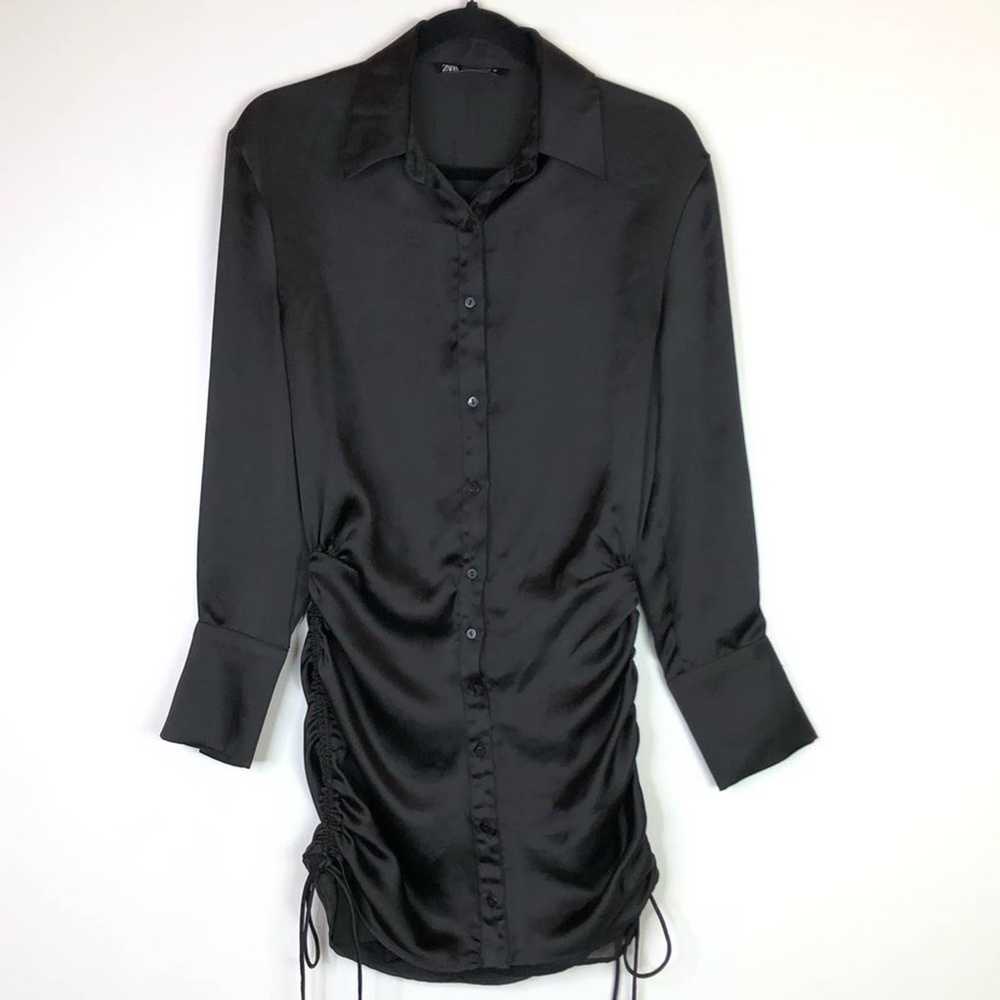 Zara Satin Effect Ruched Shirt Mini Dress. - image 6
