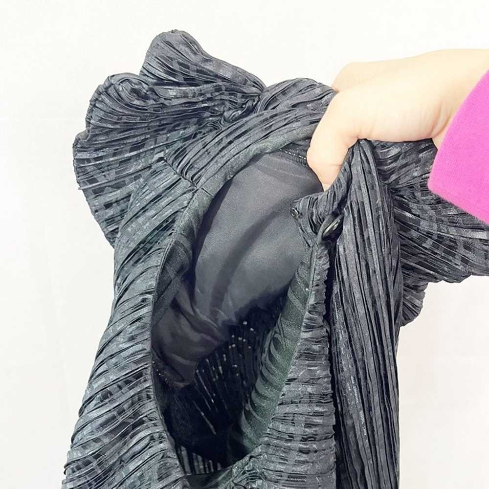 Vintage Black Crinkled 3-D Flower Bow Artsy Dress… - image 5