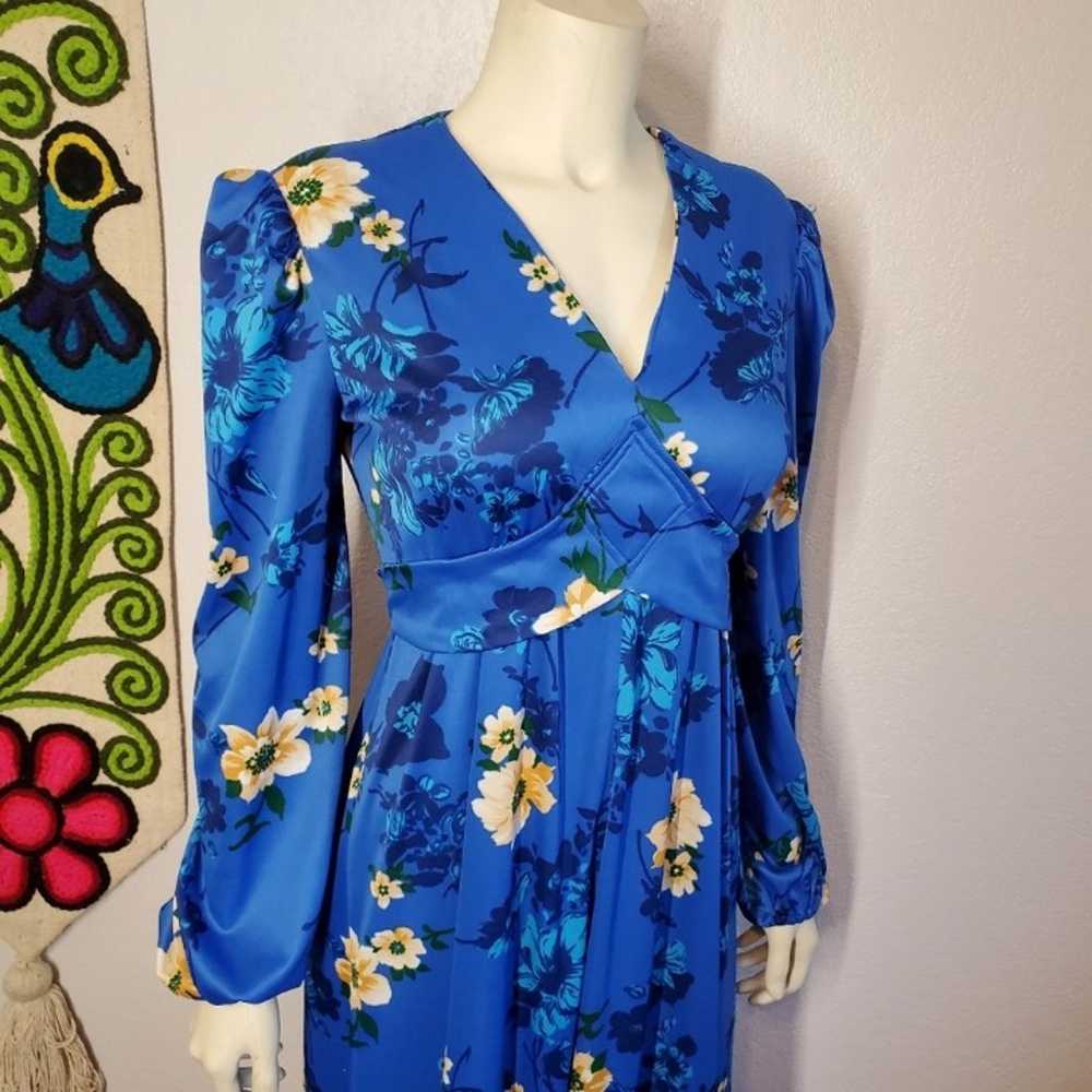 Vintage 70s Blue Floral Dress Prairie - image 3