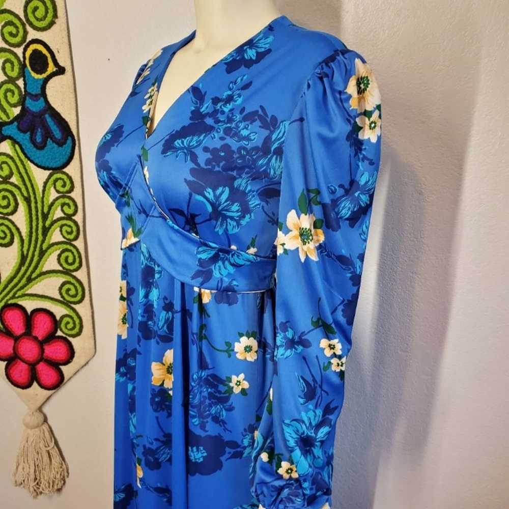 Vintage 70s Blue Floral Dress Prairie - image 5