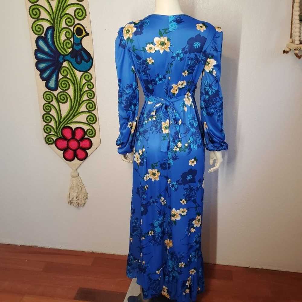 Vintage 70s Blue Floral Dress Prairie - image 6
