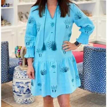 Tyler Boe Embroidered Palm Shirt Dress in Blue Wo… - image 1
