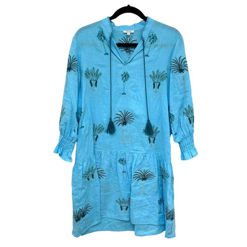 Tyler Boe Embroidered Palm Shirt Dress in Blue Wo… - image 2