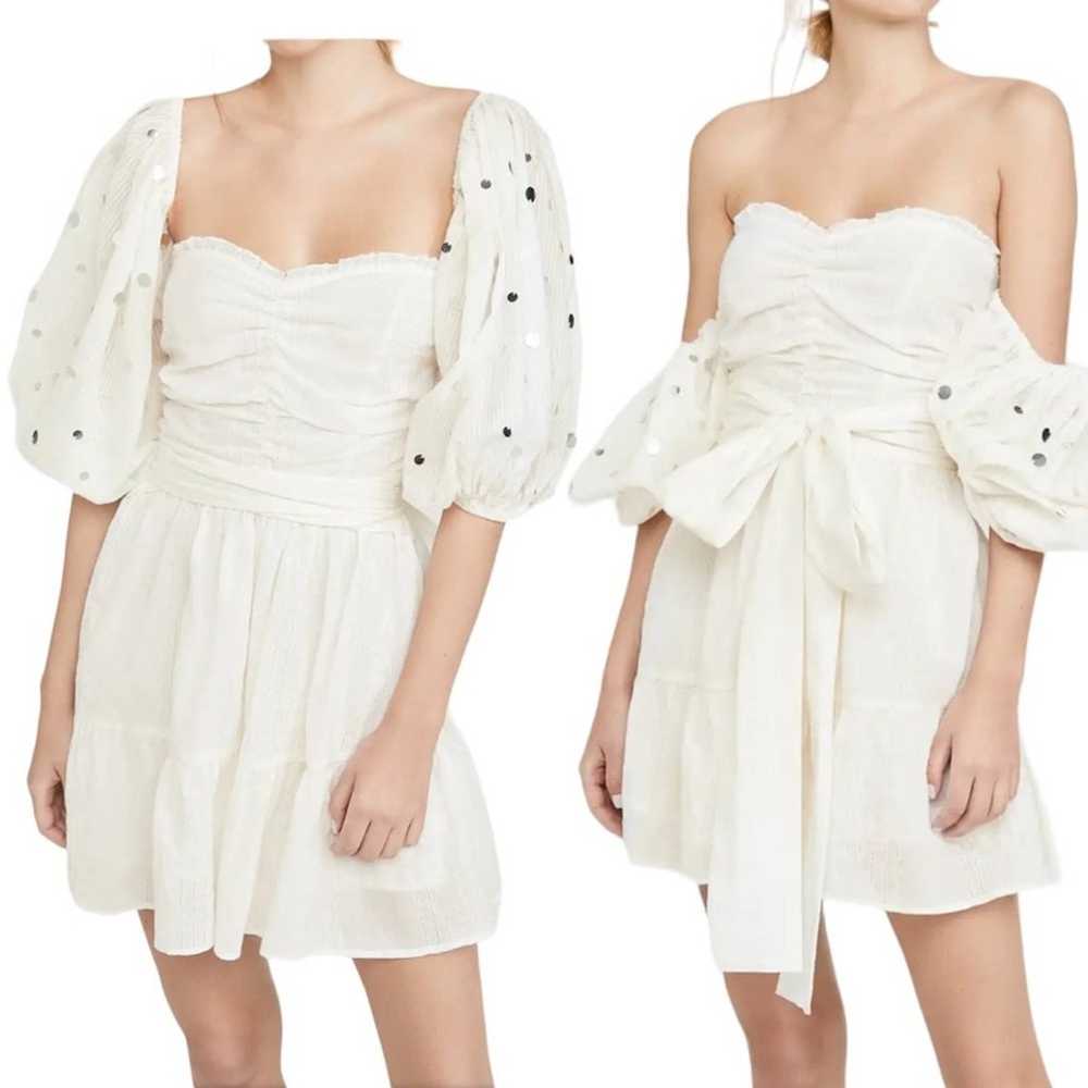 Sundress Alana White Sequin Puff Sleeve Mini Dres… - image 1