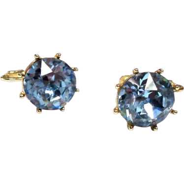 Vintage Huge Icy Blue Rhinestone Solitaire Earring