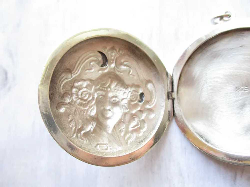 Large Vintage Sterling Repousse Locket Pendant 925 - image 12