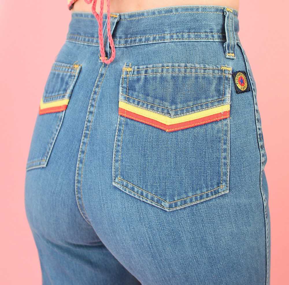 Vintage 70's Colorful Striped Bell Bottom Jeans b… - image 2