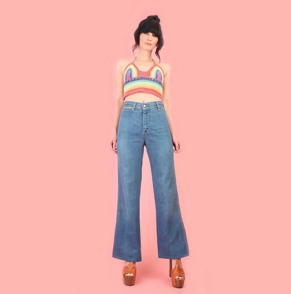 Vintage 70's Colorful Striped Bell Bottom Jeans b… - image 3