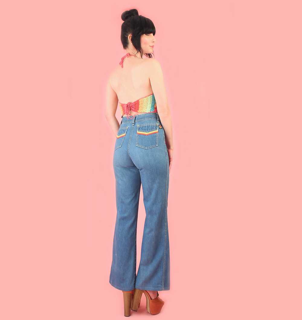 Vintage 70's Colorful Striped Bell Bottom Jeans b… - image 4
