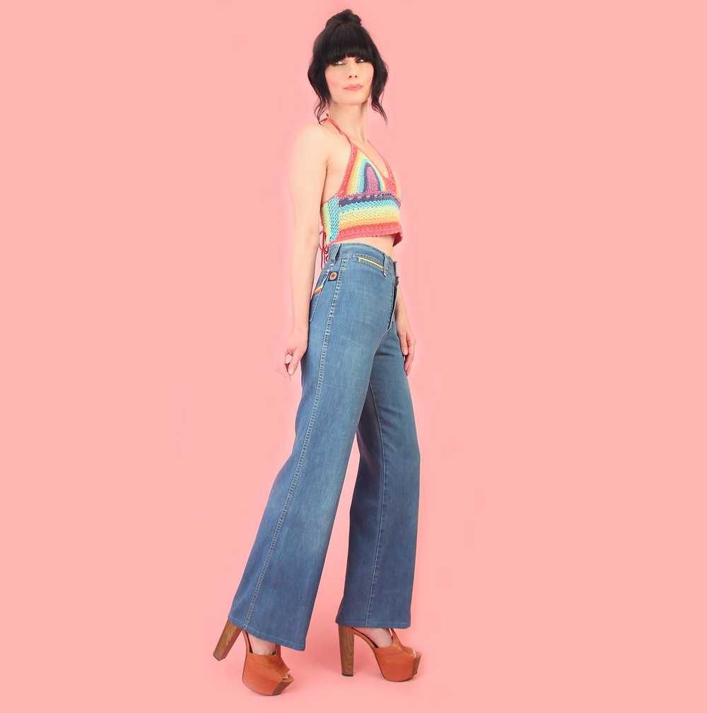 Vintage 70's Colorful Striped Bell Bottom Jeans b… - image 5