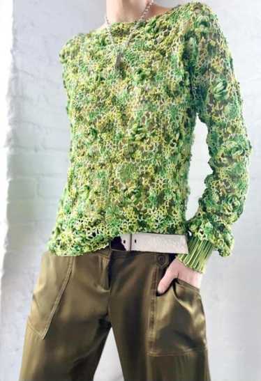 90s slime green crochet knit - image 1