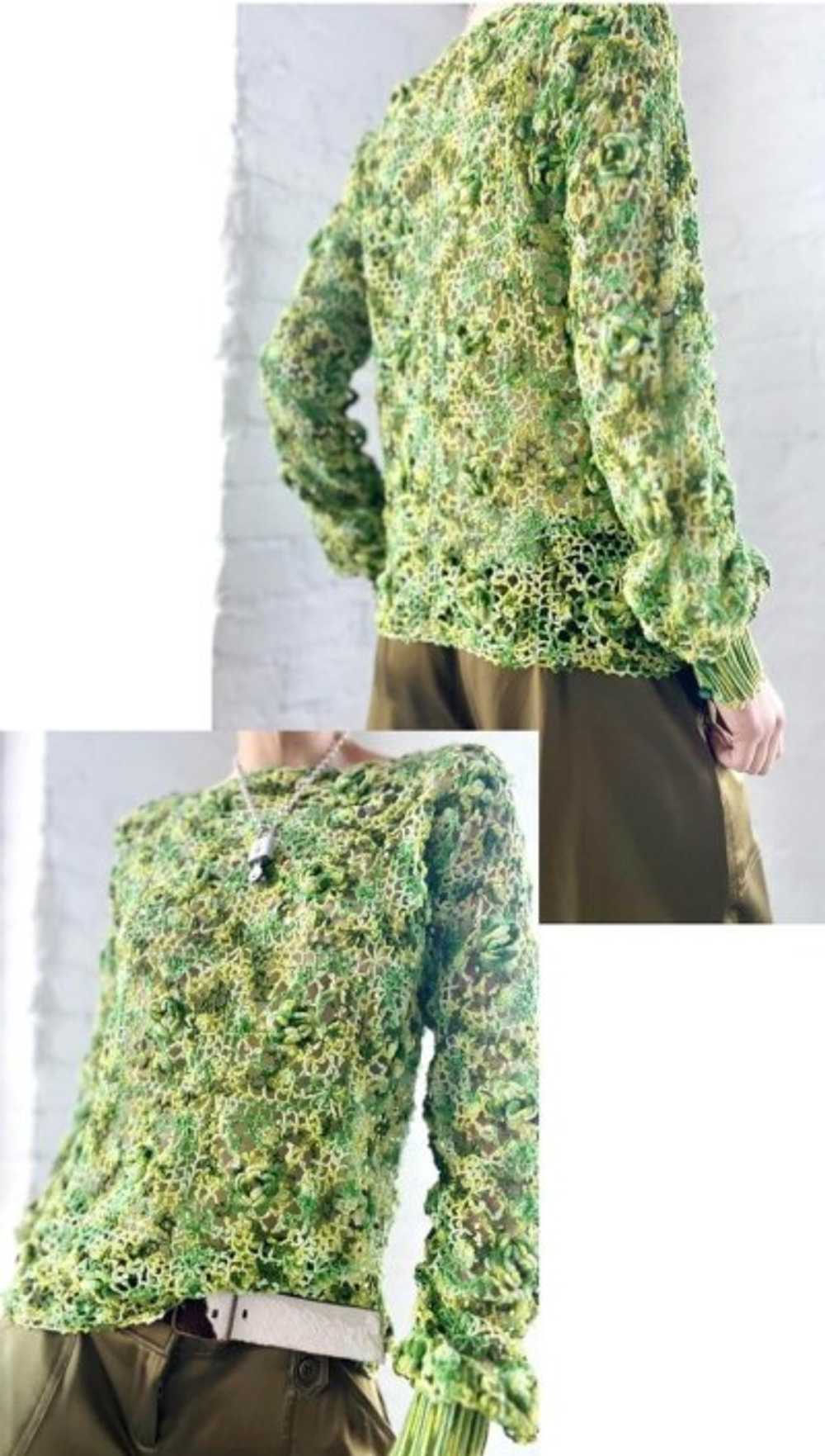 90s slime green crochet knit - image 2