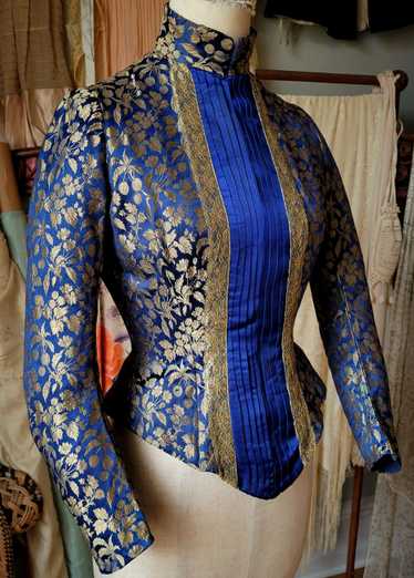 1880s Royal Blue Silk Brocade Bodice