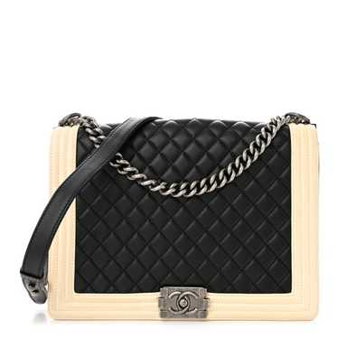 CHANEL Lambskin Quilted Large Boy Flap Black White - image 1