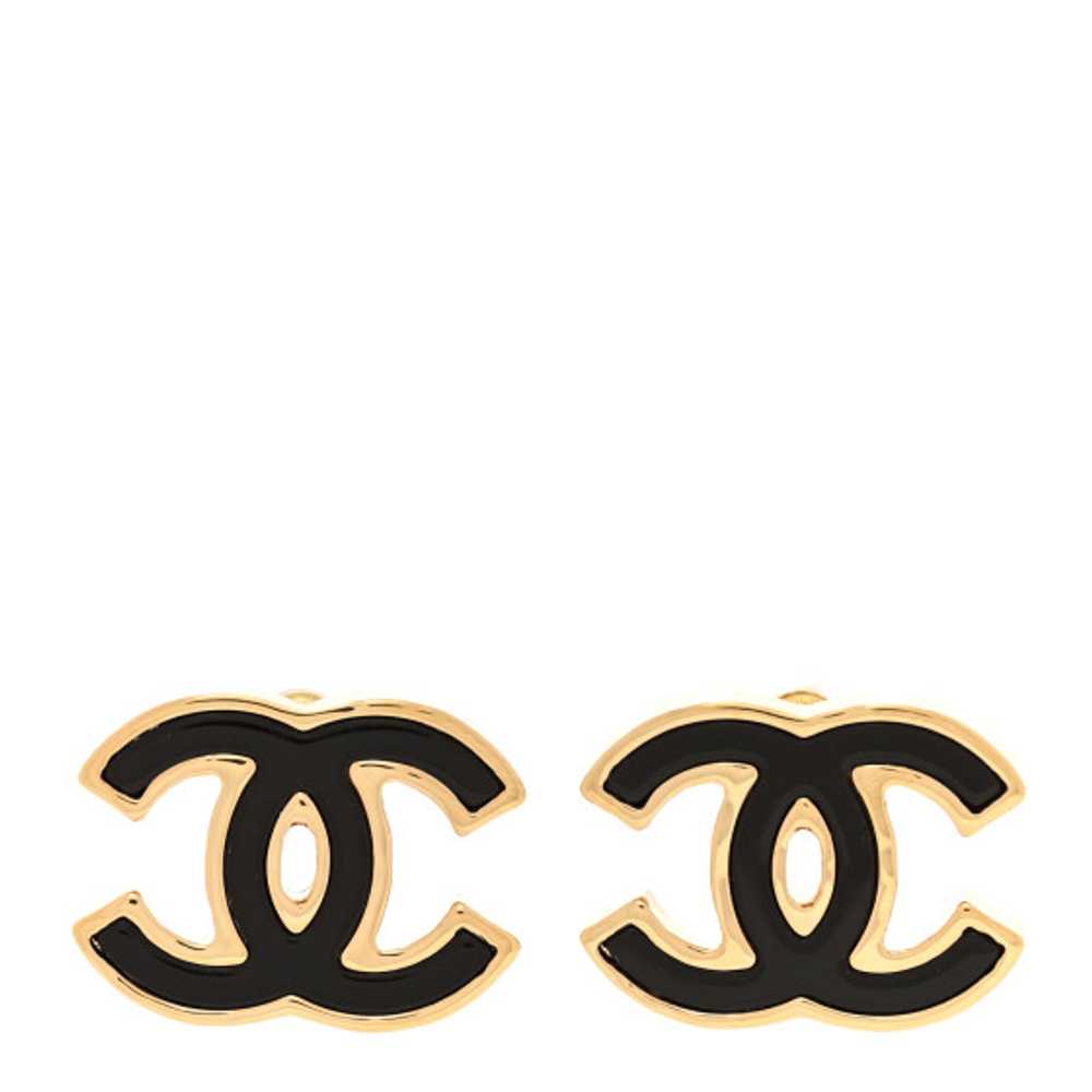 CHANEL Enamel CC Earrings Black Gold - image 1