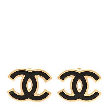 CHANEL Enamel CC Earrings Black Gold - image 1