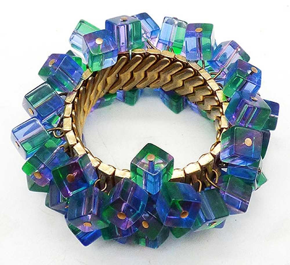 Blue Geen Lucite Cubes Expansion Bracelet - image 3