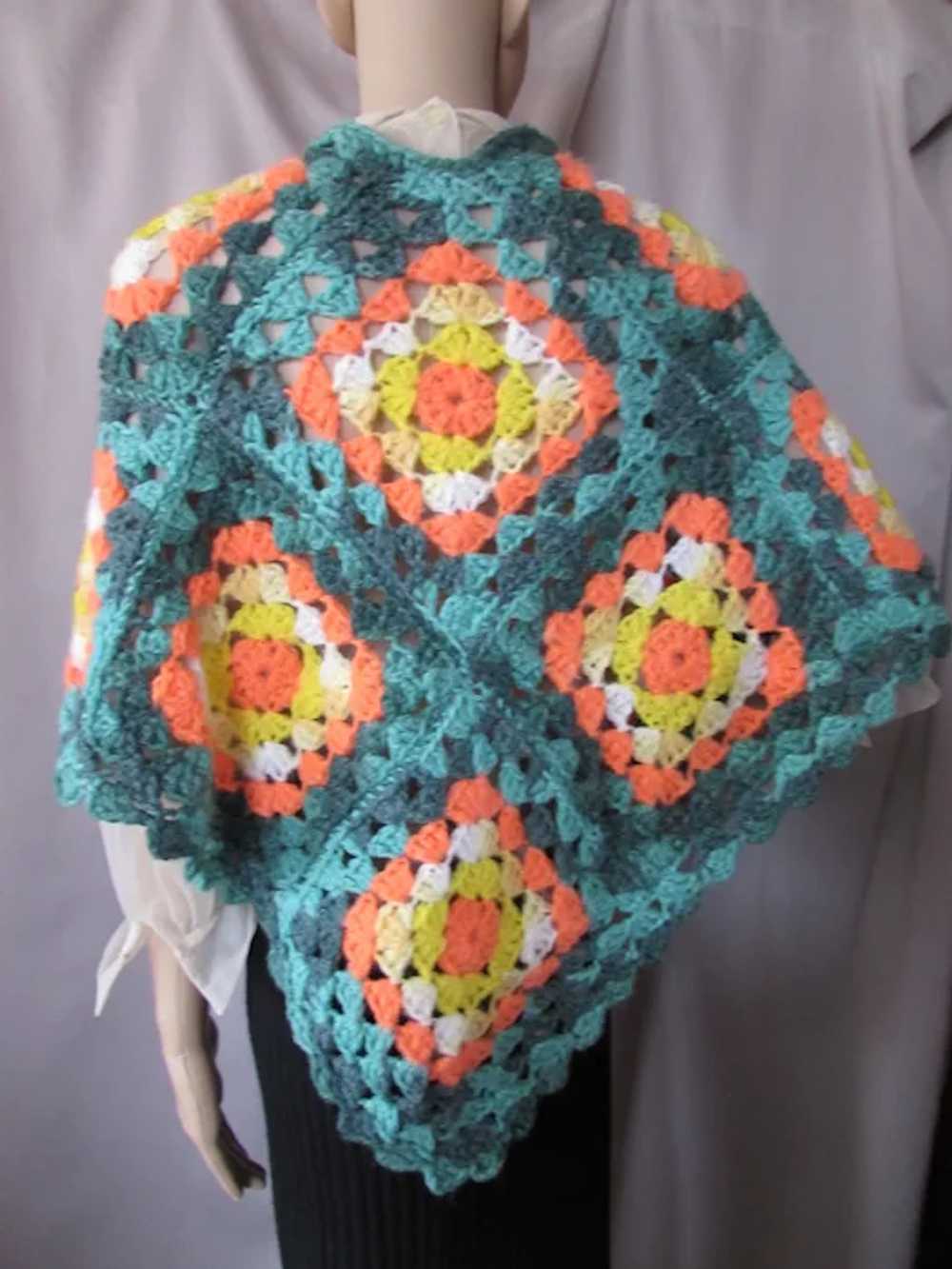 Nostalgic Granny Square Crochet Poncho Hand Made - image 4