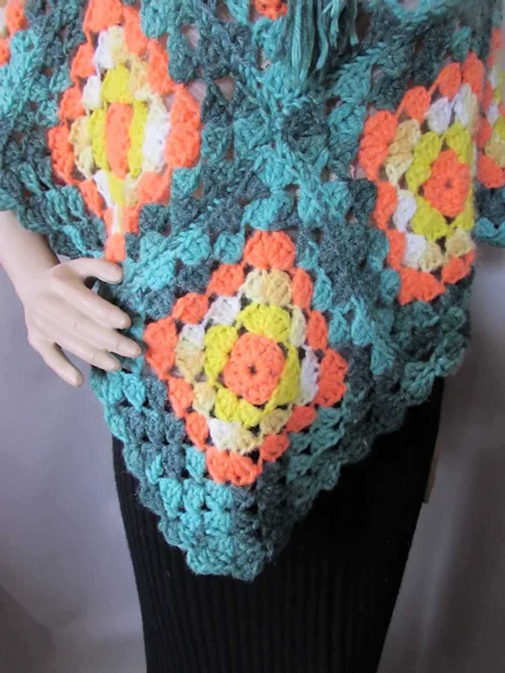 Nostalgic Granny Square Crochet Poncho Hand Made - image 5