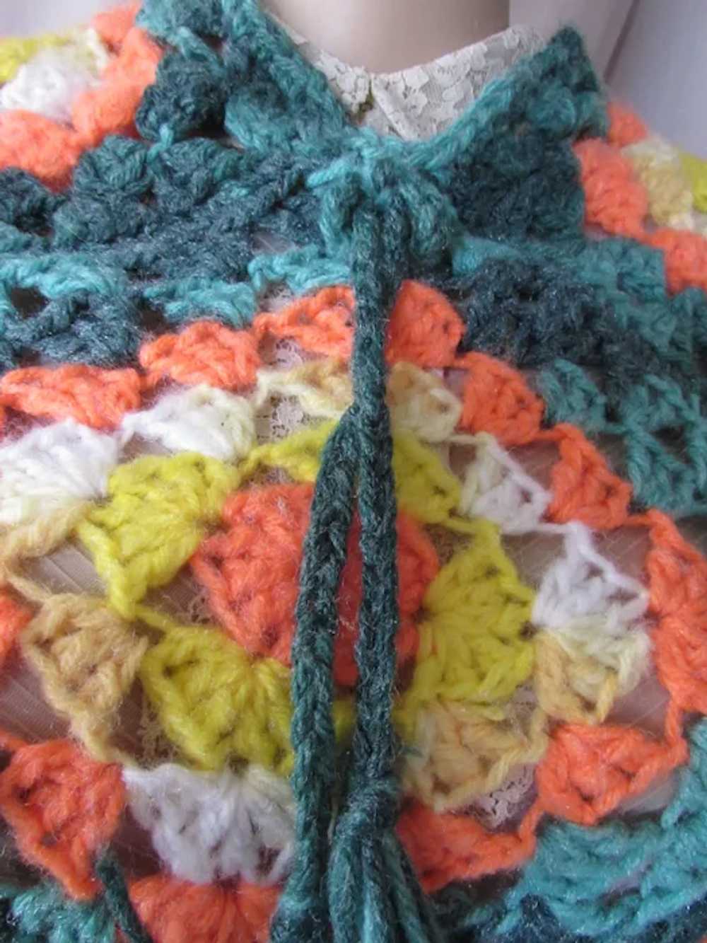 Nostalgic Granny Square Crochet Poncho Hand Made - image 6