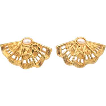 Earrings Avon Pierced Fan Faux Pearl - image 1