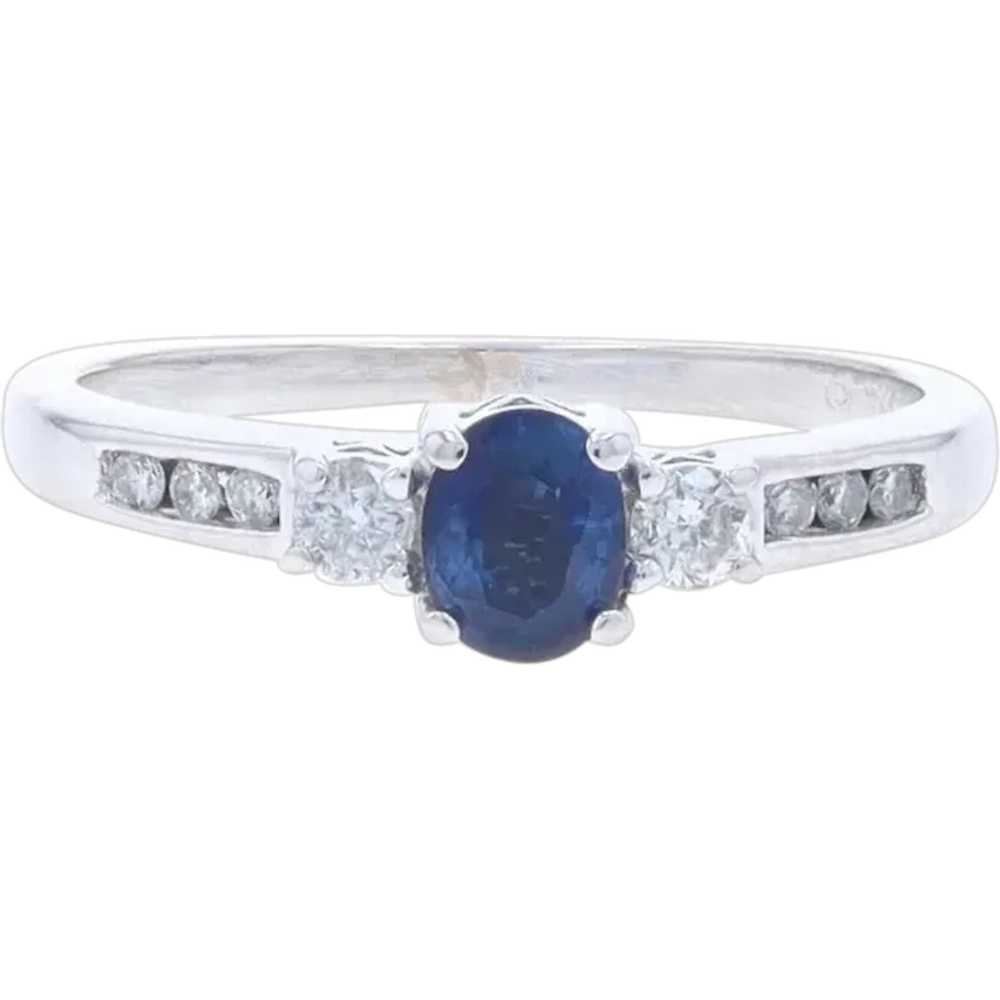 White Gold Sapphire Diamond Engagement Ring - 14k… - image 1