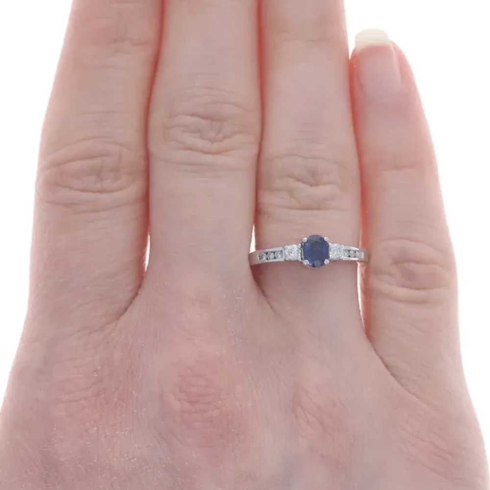 White Gold Sapphire Diamond Engagement Ring - 14k… - image 2