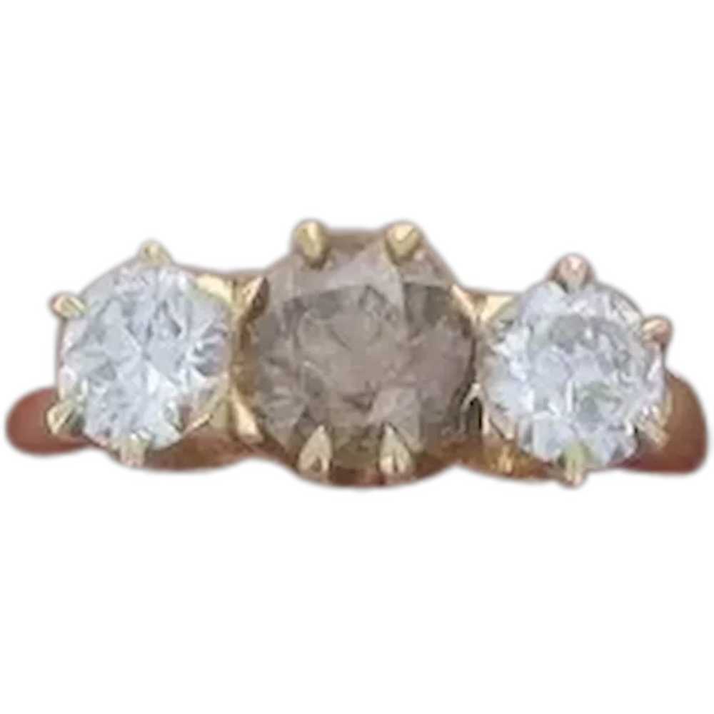 Yellow Gold Diamond Art Deco Three-Stone Ring - 1… - image 1