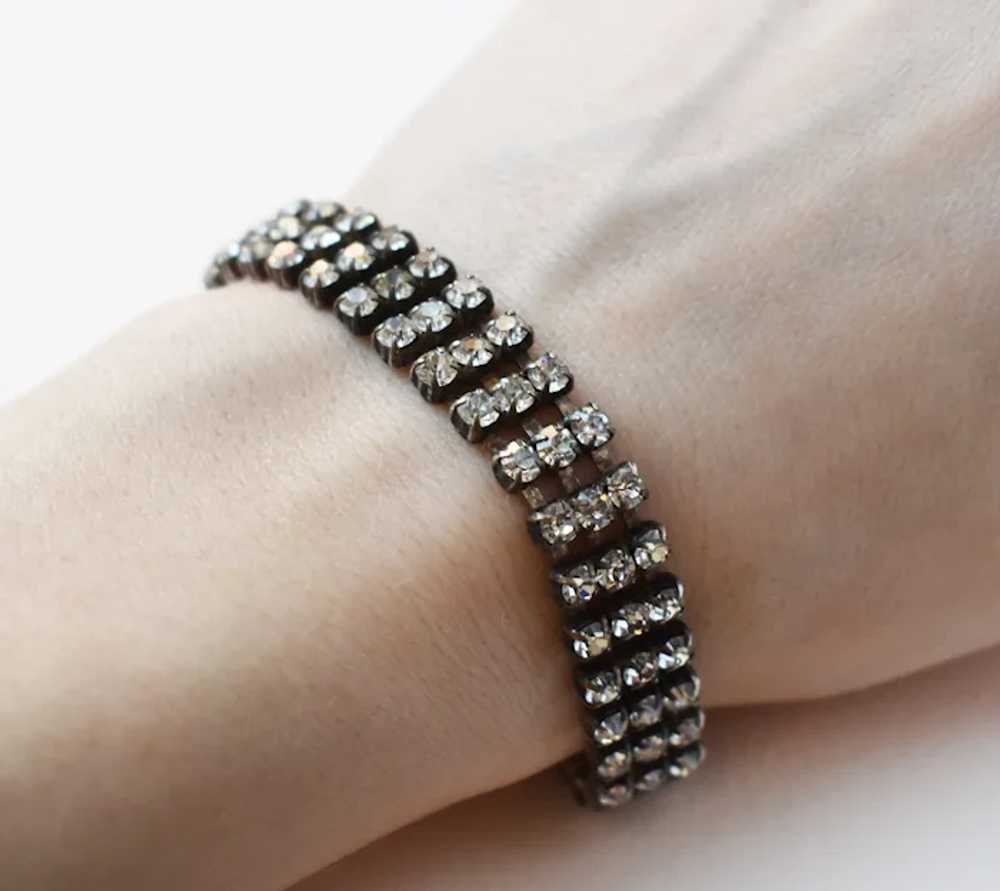 Wide rhinestone bracelet 835 silver, fancy accent… - image 3