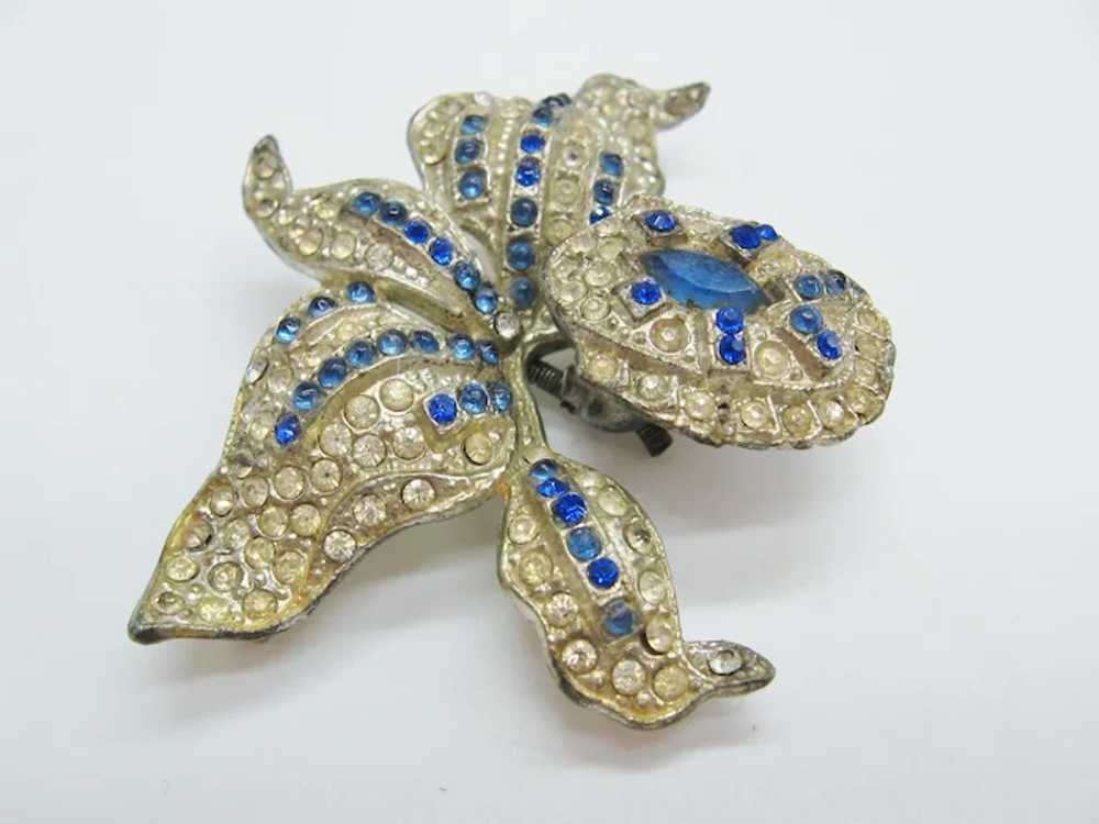 Vintage Art Deco Pot Metal Rhinestone Orchid Trem… - image 3