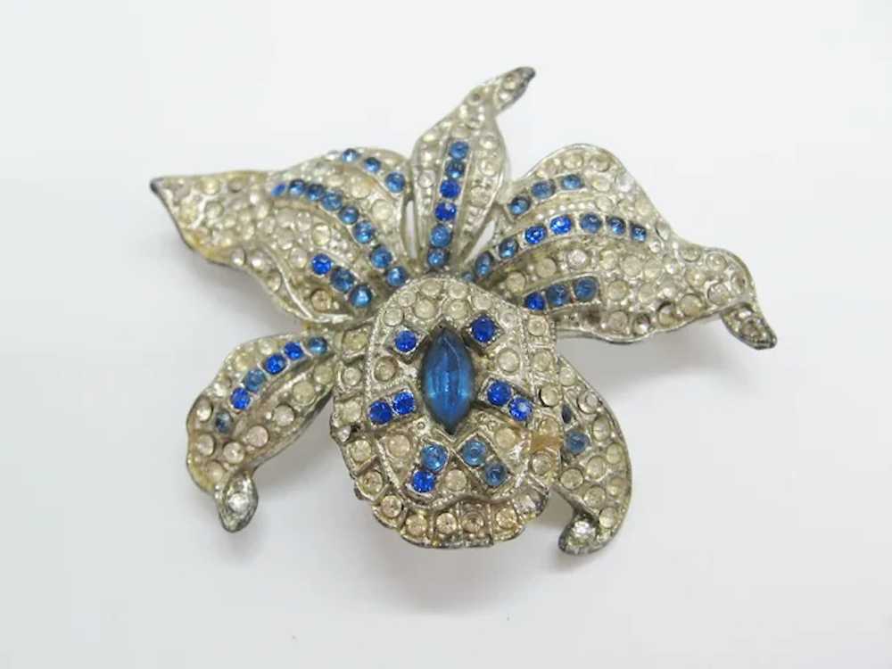 Vintage Art Deco Pot Metal Rhinestone Orchid Trem… - image 5