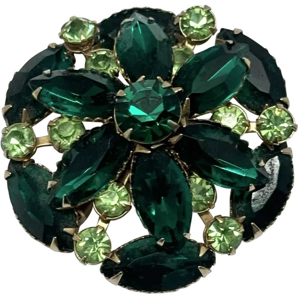 Vintage green glass rhinestone pin brooch - image 1