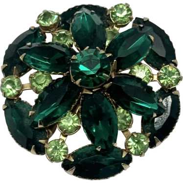 Vintage green glass rhinestone pin brooch - image 1