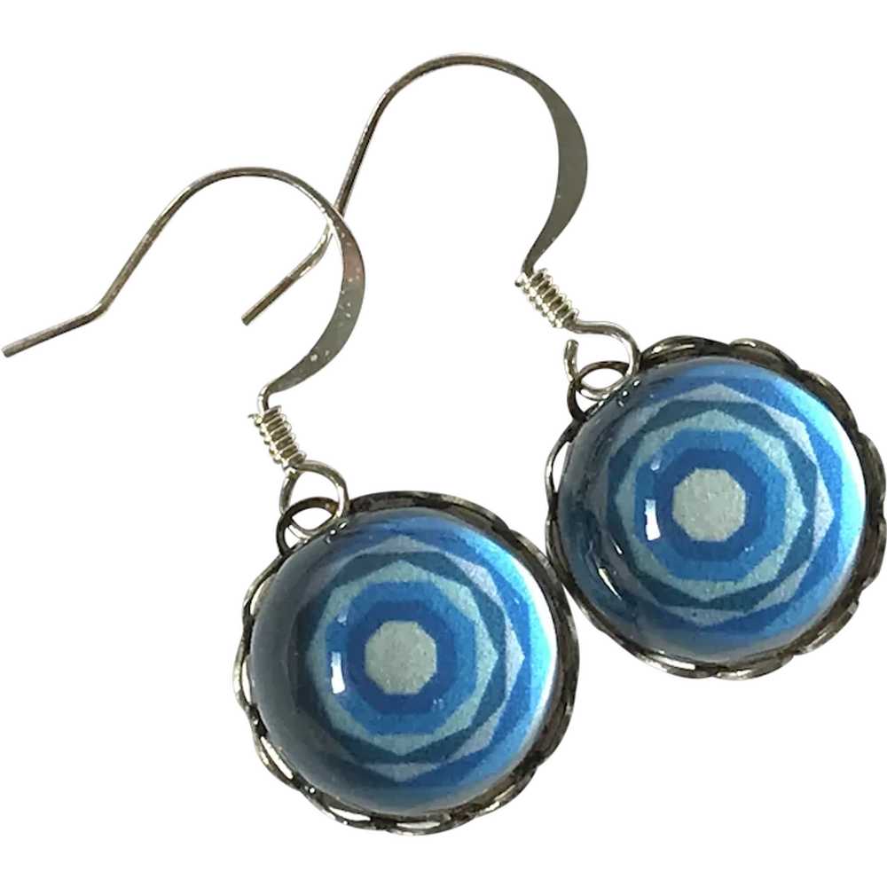 Blue Circle Handcrafted Artisan Glass Cabachon Si… - image 1
