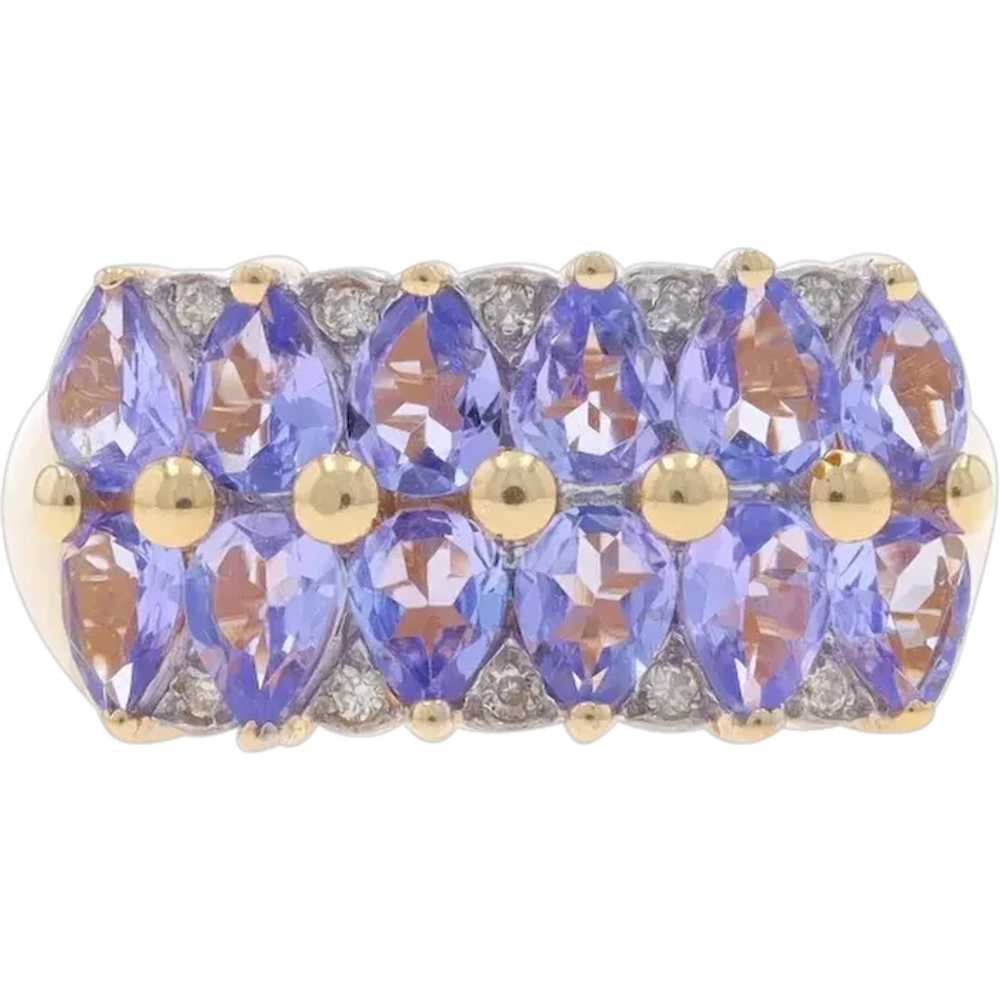 Yellow Gold Tanzanite Diamond Cluster Cocktail Ri… - image 1